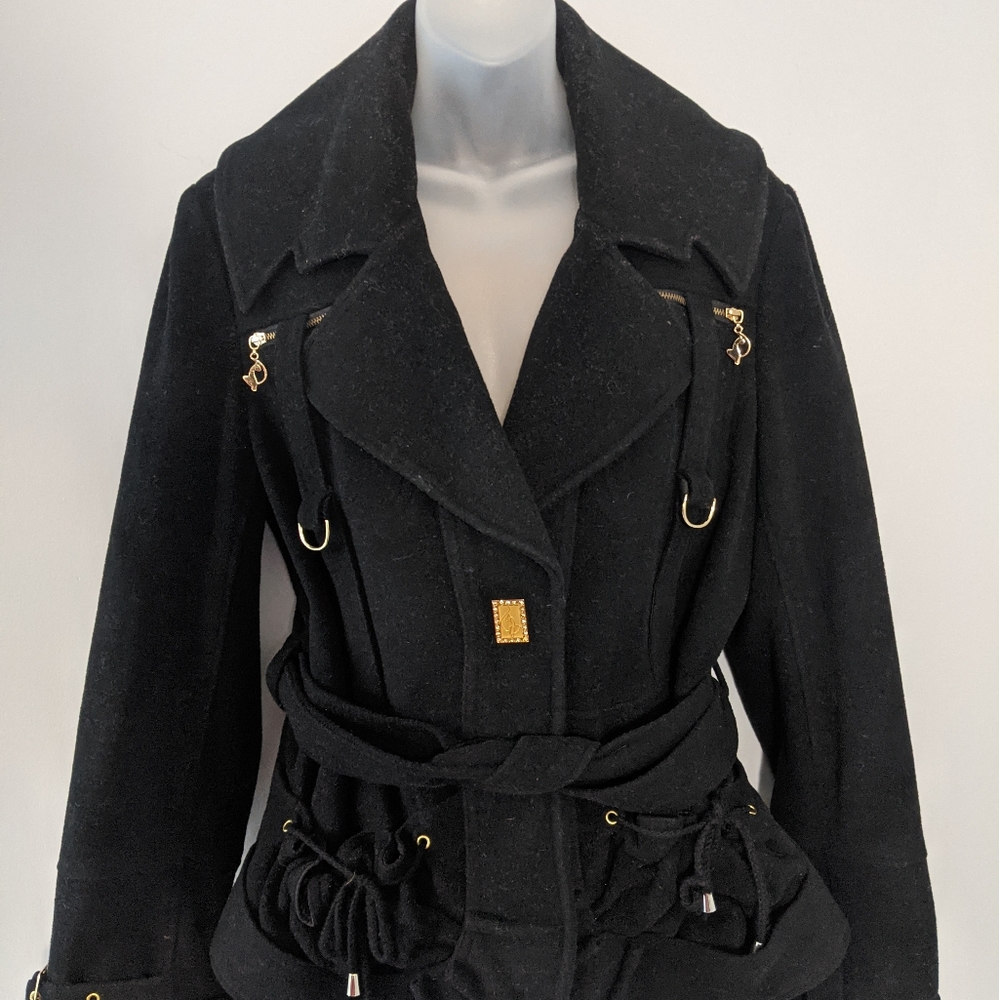 Baby Phat Elegant Black Pea Coat with Gold Details